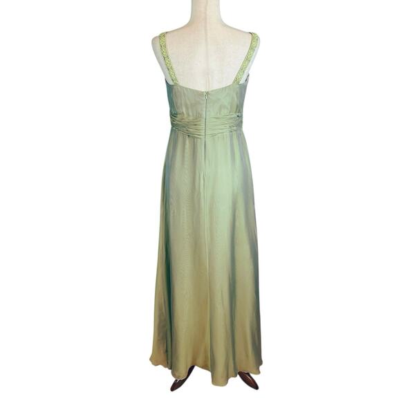 Cameron Blake Two Piece Formal Silk Chiffon Gown Jacket Dress Green Beaded Sz 10 - Picture 5 of 11